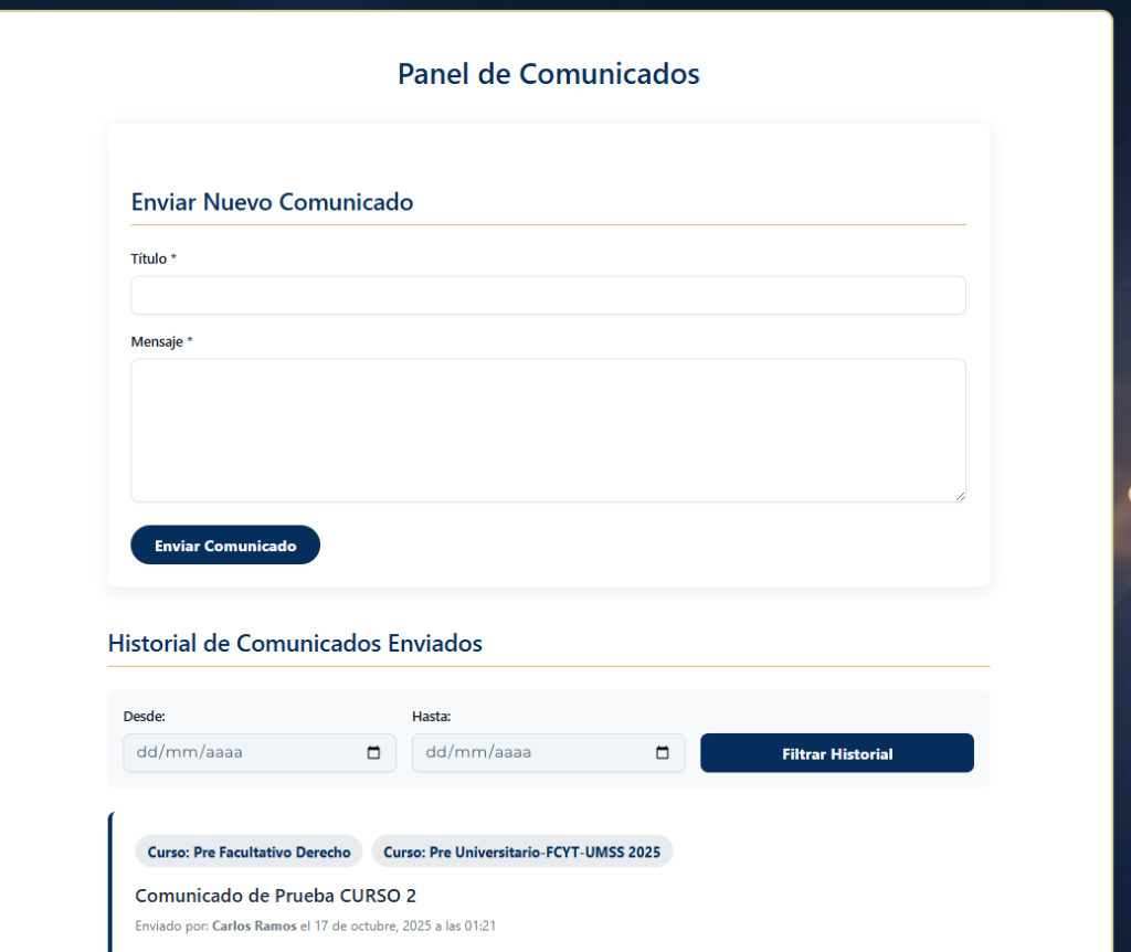 Panel de Comunicados