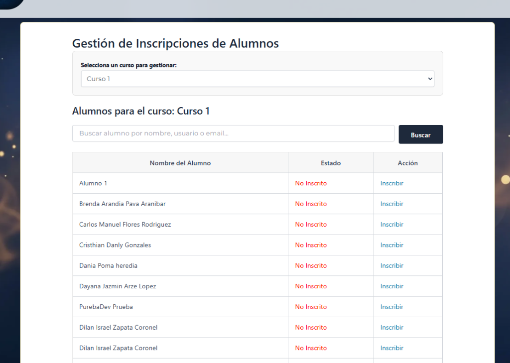 Tabla de Inscripciones
